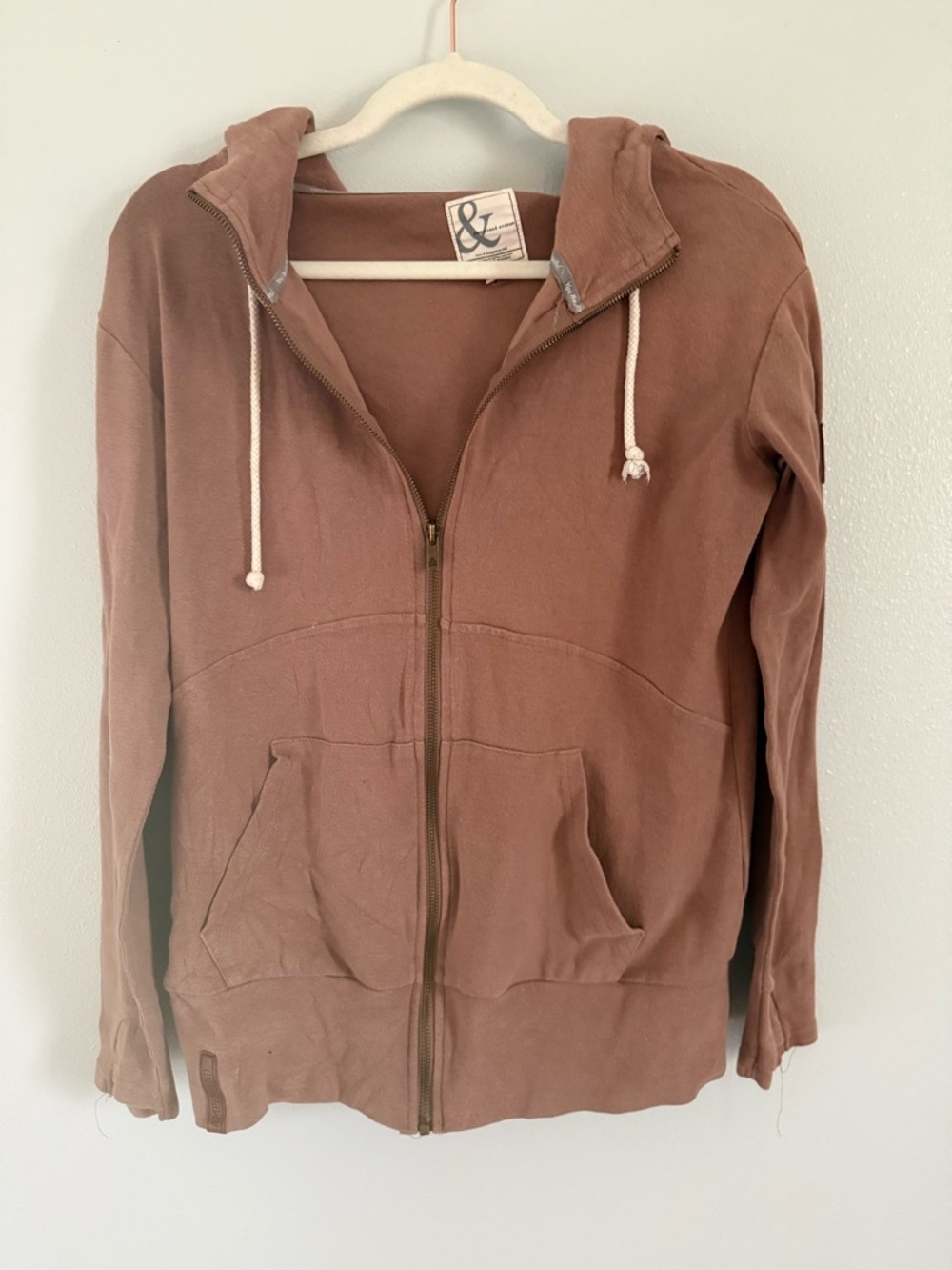 AMPERSAND AVE Women's Zip Hoodie in Dusty Pink Mauve Size Small
